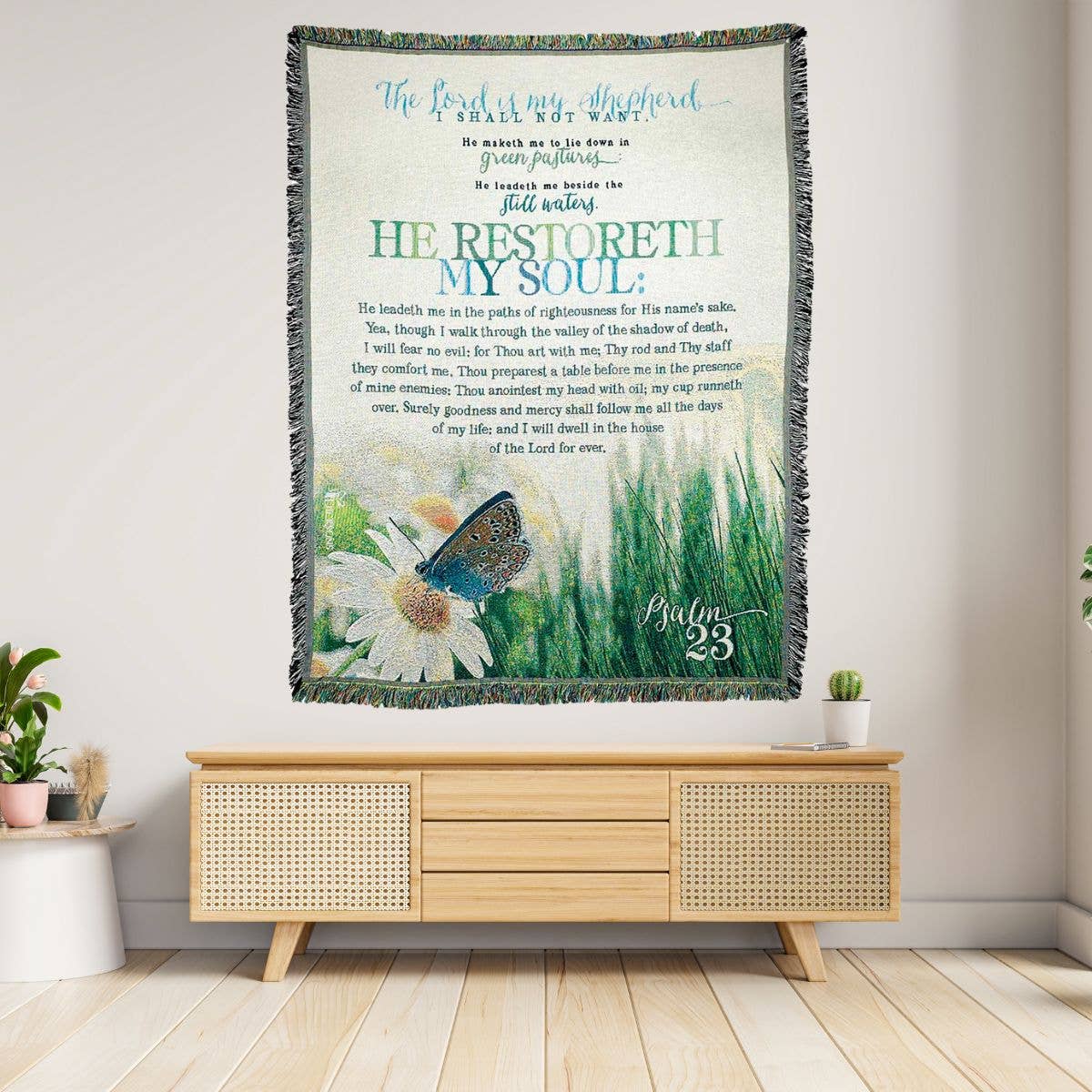 THROW DAISY/BUTTERFLY PSALM 23 COTTON