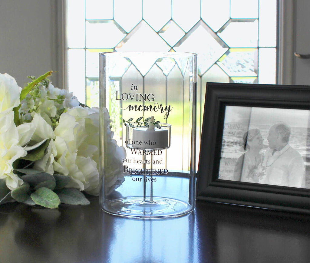"In Loving Memory" Sympathy LED Glass Tea Light Holder