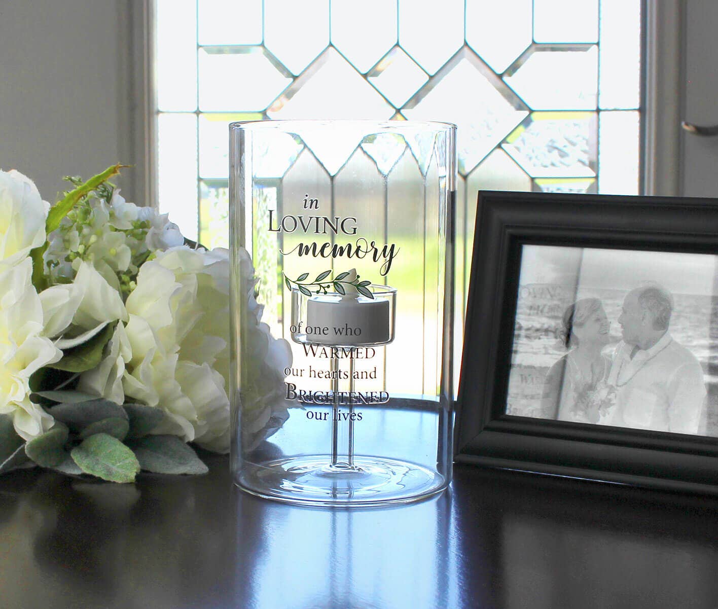 "In Loving Memory" Sympathy LED Glass Tea Light Holder