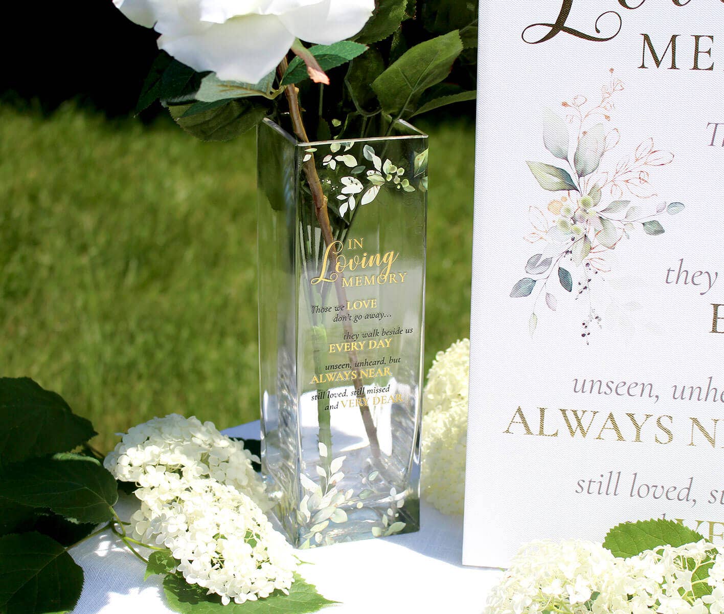 Botanical Theme Memorial Flower Vase with Sympathy Verse