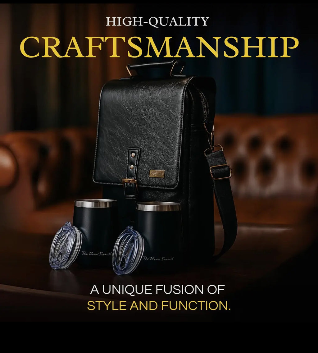 3 Bottle Leather Wine Tote Bag with Tumblers & Opener