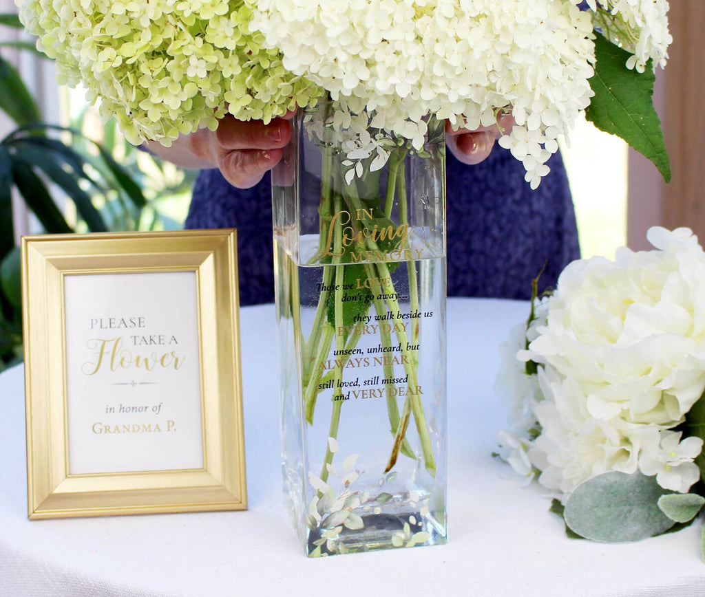Botanical Theme Memorial Flower Vase with Sympathy Verse